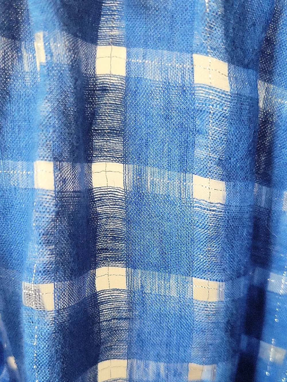 Chico's Blue Linen Windowpane Button Down Tunic Shirt Size XL